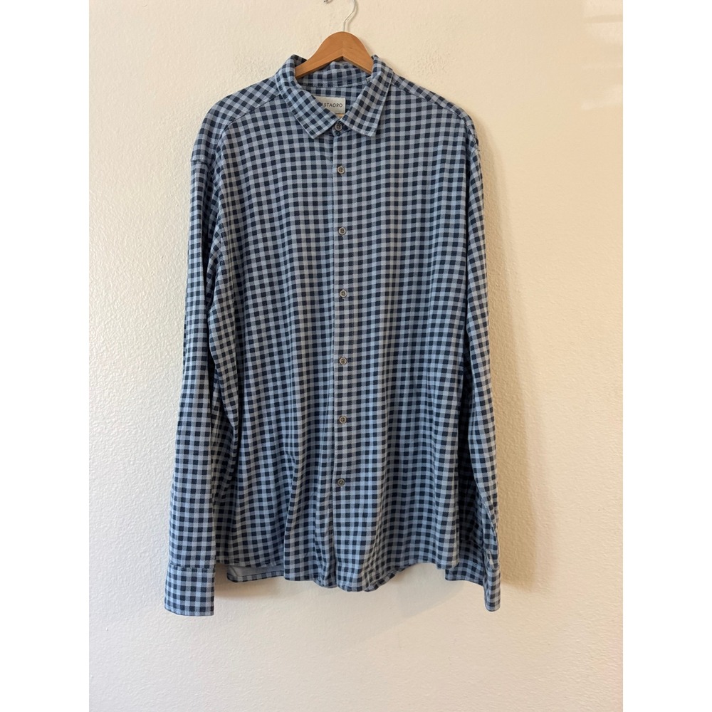 Coastaoro Gingham Button Down Shirt Long Sleeve XL Blue Navy Excellent Condition